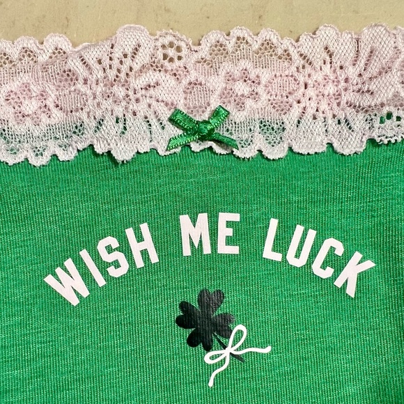 🍀VS PINK Cotton Lace Trim Scoop Bralette & Cheeky Panty Wild Green GOOD LUCK M/L - Picture 7 of 16